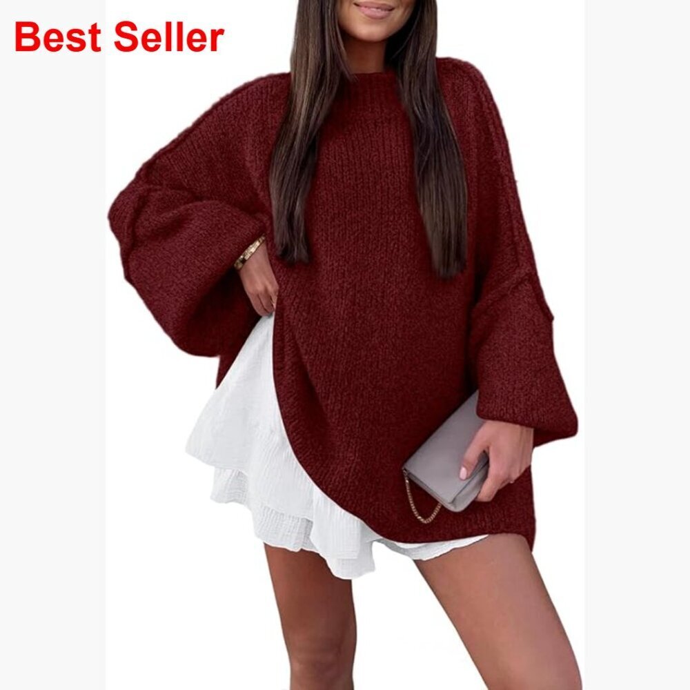 Oversized Chunky Mock Turtleneck Pullover Sweater Knitted Fabric